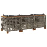 3 személyes szürke polyrattan kerti kanapé párnával