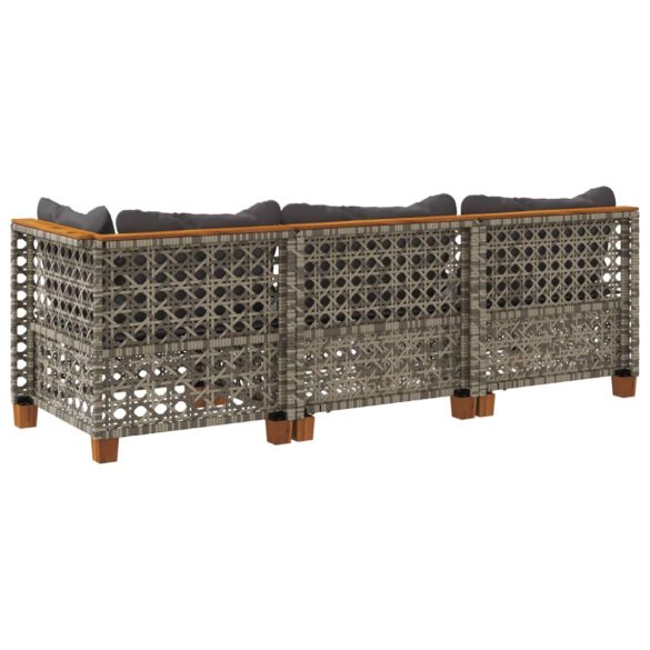 3 személyes szürke polyrattan kerti kanapé párnával