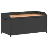 fekete polyrattan és akácfa tárolópad 100 x 50 x 52 cm