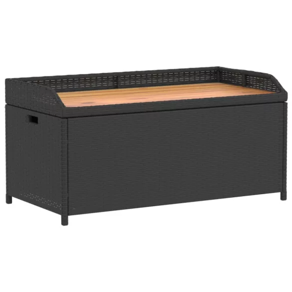 fekete polyrattan és akácfa tárolópad 100 x 50 x 52 cm