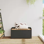 fekete polyrattan és akácfa tárolópad 100 x 50 x 52 cm