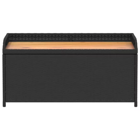 fekete polyrattan és akácfa tárolópad 100 x 50 x 52 cm