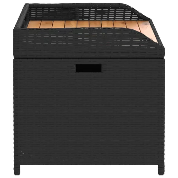 fekete polyrattan és akácfa tárolópad 100 x 50 x 52 cm