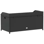fekete polyrattan és akácfa tárolópad 100 x 50 x 52 cm