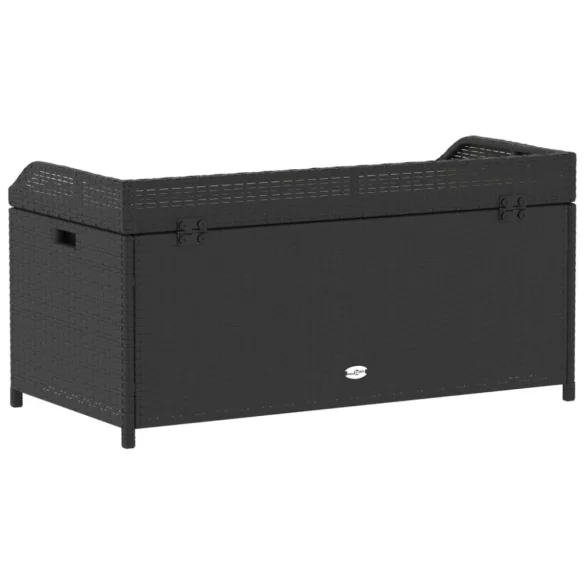 fekete polyrattan és akácfa tárolópad 100 x 50 x 52 cm