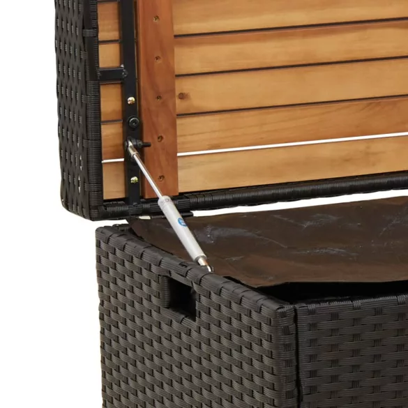 fekete polyrattan és akácfa tárolópad 100 x 50 x 52 cm