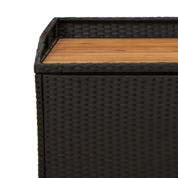 fekete polyrattan és akácfa tárolópad 100 x 50 x 52 cm