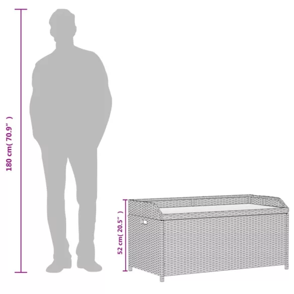 fekete polyrattan és akácfa tárolópad 100 x 50 x 52 cm