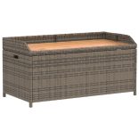 szürke polyrattan és akácfa tárolópad 100 x 50 x 52 cm