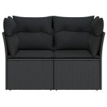 kétszemélyes fekete polyrattan kerti kanapé párnákkal