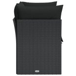 kétszemélyes fekete polyrattan kerti kanapé párnákkal