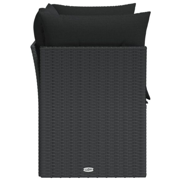 kétszemélyes fekete polyrattan kerti kanapé párnákkal