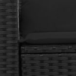 2 személyes fekete polyrattan kerti kanapé párnával