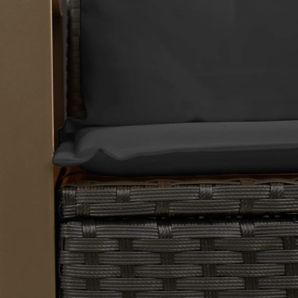 2 személyes fekete polyrattan kerti kanapé párnával