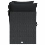 kétszemélyes fekete polyrattan kerti kanapé párnákkal