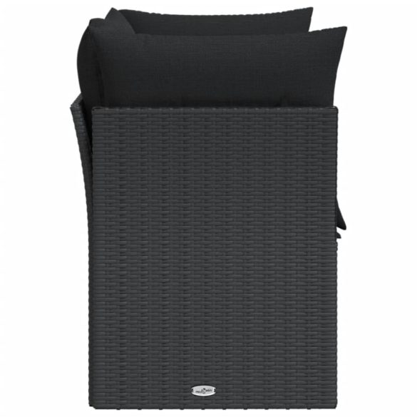 kétszemélyes fekete polyrattan kerti kanapé párnákkal