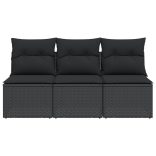 3 személyes fekete polyrattan kerti kanapé párnákkal