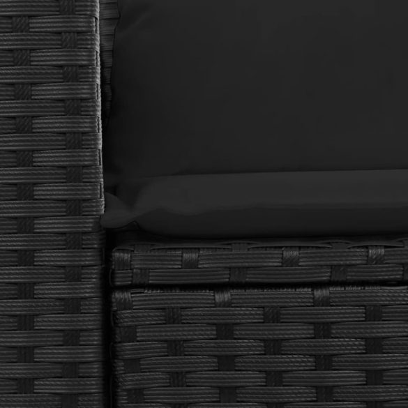 kétszemélyes fekete polyrattan kerti kanapé párnákkal