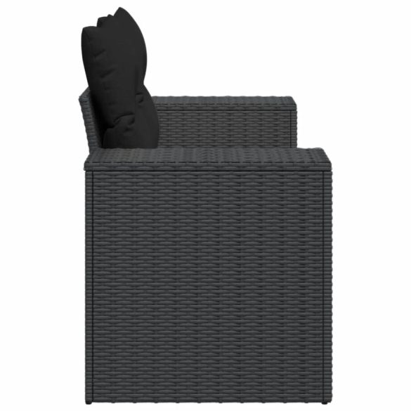 kétszemélyes fekete polyrattan kerti kanapé párnákkal