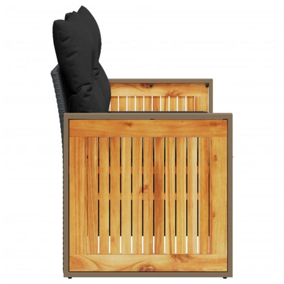 kétszemélyes fekete polyrattan kerti kanapé párnákkal