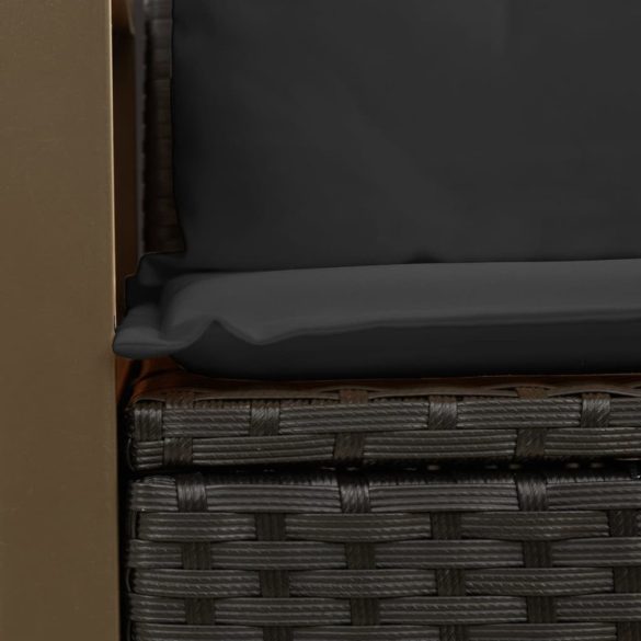 kétszemélyes fekete polyrattan kerti kanapé párnákkal