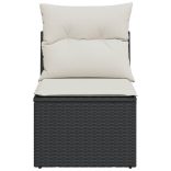 fekete polyrattan karfa nélküli kerti kanapé párnával