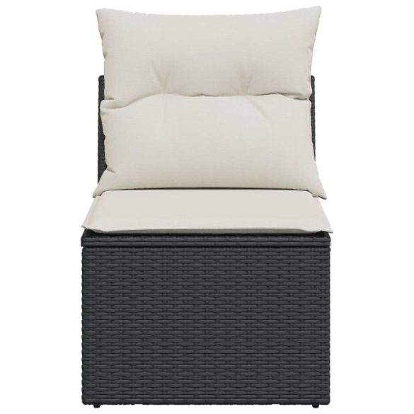fekete polyrattan karfa nélküli kerti kanapé párnával