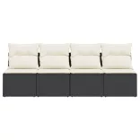 4 személyes fekete polyrattan kerti kanapé párnával