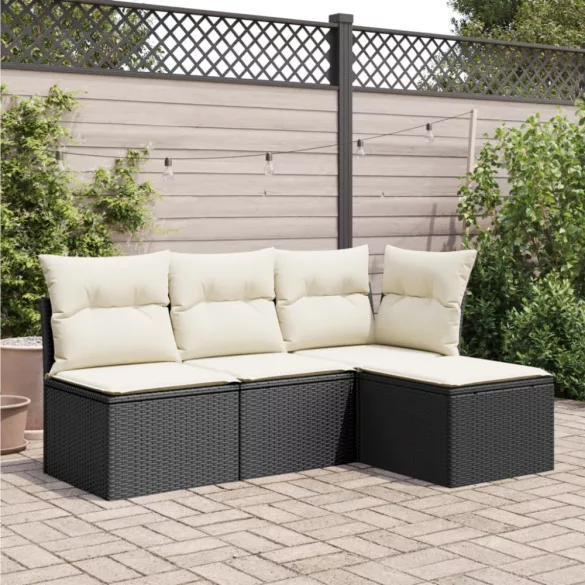 fekete polyrattan kerti szék párnával 55 x 55 x 37 cm
