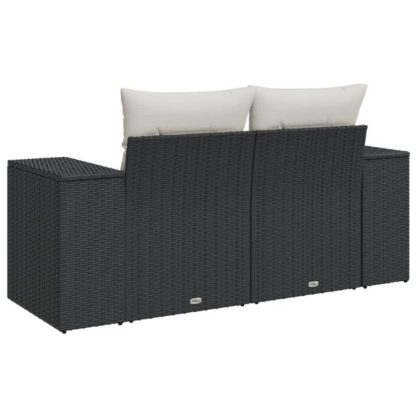 2 személyes fekete polyrattan kerti kanapé párnával