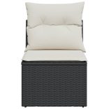 fekete polyrattan karfa nélküli kerti kanapé párnával