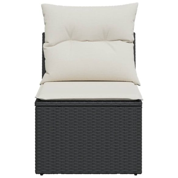 fekete polyrattan karfa nélküli kerti kanapé párnával