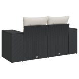 2 személyes fekete polyrattan kerti kanapé párnával