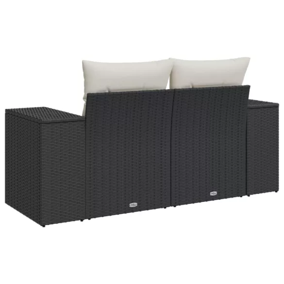 2 személyes fekete polyrattan kerti kanapé párnával