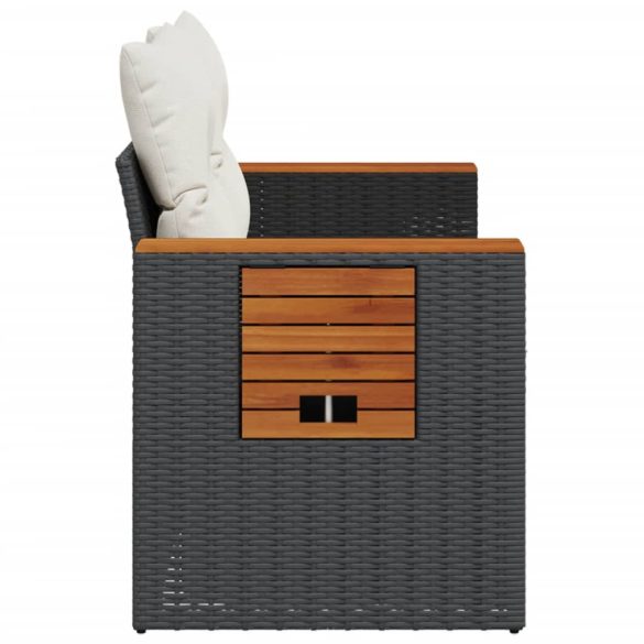 2 személyes fekete polyrattan kerti kanapé párnával