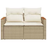 2 személyes bézs polyrattan kerti kanapé párnával