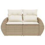 2 személyes bézs polyrattan kerti kanapé párnával