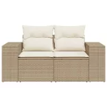 2 személyes bézs polyrattan kerti kanapé párnával