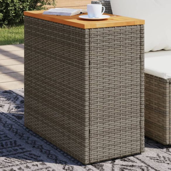 szürke polyrattan falapos kerti kisasztal 58 x 27,5 x 55 cm