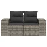 2 személyes szürke polyrattan kerti kanapé párnával