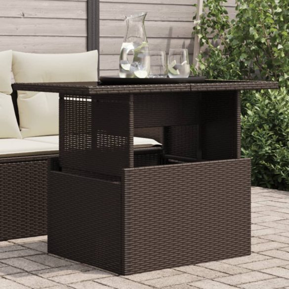 barna polyrattan üveglapos kerti asztal 100 x 55 x 73 cm