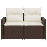 2 személyes barna polyrattan kerti kanapé párnával