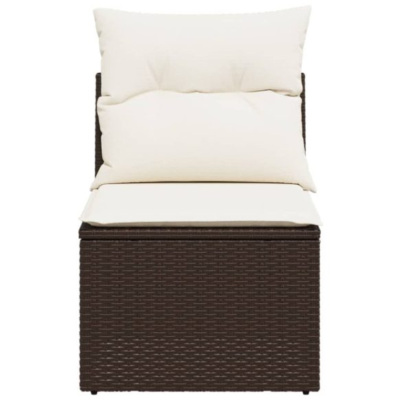 barna polyrattan karfa nélküli kerti kanapé párnával