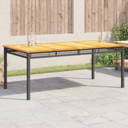 fekete polyrattan és akácfa kerti asztal 180 x 90 x 75 cm