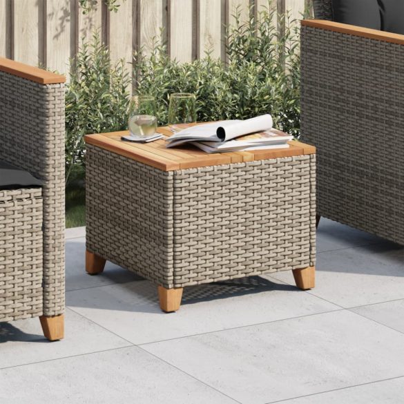 szürke polyrattan és akácfa kerti asztal 45 x 45 x 37 cm