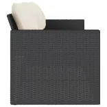 fekete 3 személyes polyrattan kerti kanapé párnákkal