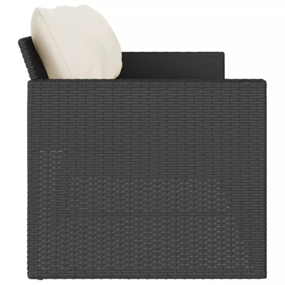 fekete 3 személyes polyrattan kerti kanapé párnákkal