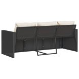 fekete 3 személyes polyrattan kerti kanapé párnákkal