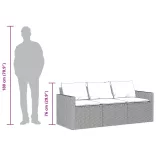 fekete 3 személyes polyrattan kerti kanapé párnákkal