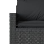 fekete 3 személyes polyrattan kerti kanapé párnákkal